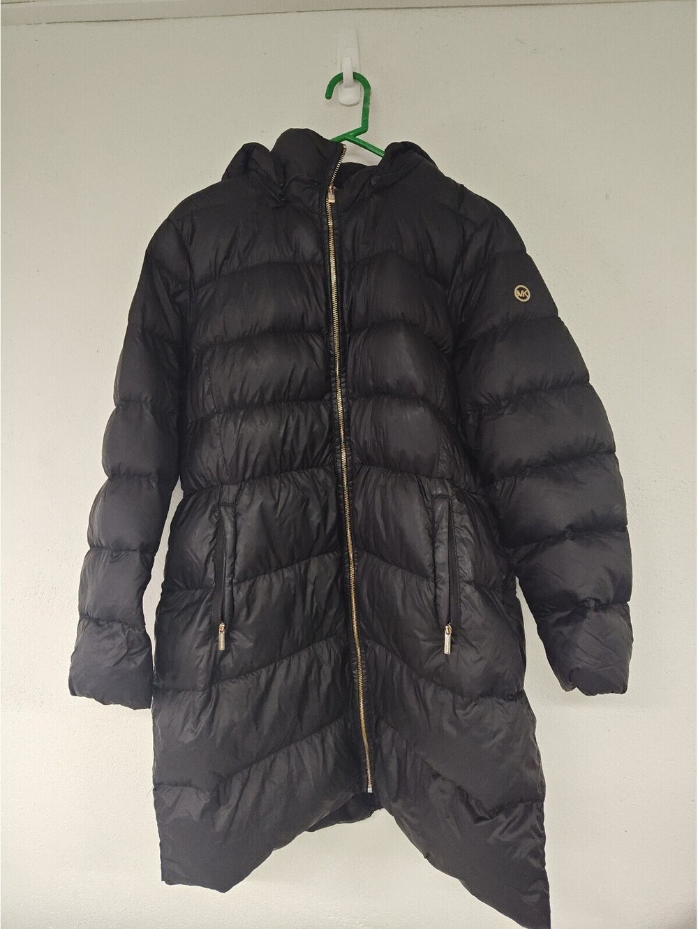 MICHAEL Michael Kors Packable Down Puffer Coat Womens XL Black Gold Logo Hooded